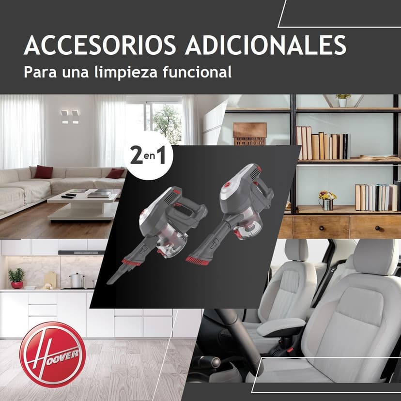 Hoover H-FREE 100 HF122GPT - Cordless Stick Vacuum, Cyclonic, Pet Bristle Brush, Removable 22V Lithium Battery, 40min, 0.9L, LED Lights, 2 Speeds - 4