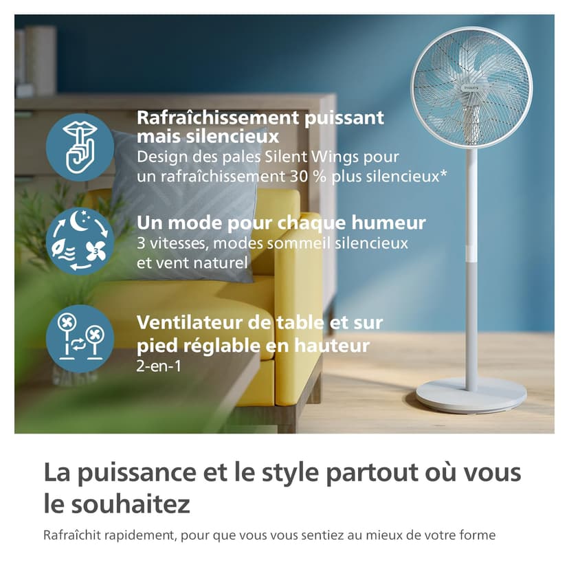 Philips Pedestal Fan Series 2000. Powerful & Ultra-Quiet with SilentWings Technology. 19 dB. 2-in-1 Table & Standing Fan. Adjustable Tilt & Oscillation. 12h timer. White. (CX2550/00) - 5
