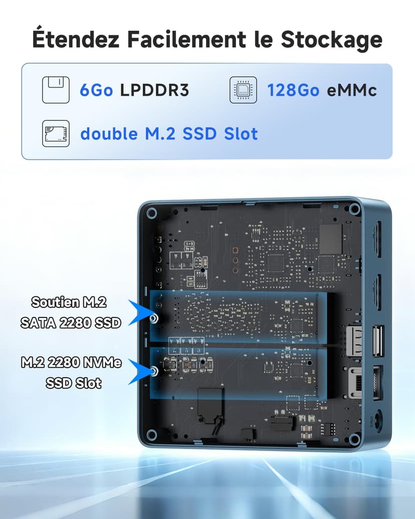 BMAX B1Plus Mini PC Win 11, Intel Celeron J3355(jusqu'à 2,5 GHz) 6 Go LPDDR3 RAM 128 Go eMMC SSD, Mini Ordinateur de Bureau Double écran, WiFi 5, BT5.0, Tour PC pour l'école/Bureau - 4