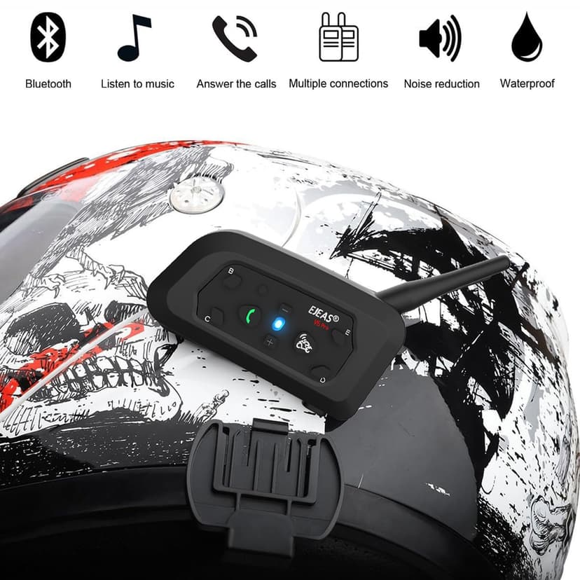 Lemnoi V6 Pro Bluetooth Intercom Headset for Motorcycles, Communicator for Helmet, IPX5 Waterproof and Intercom Between 6 Motorcyclists - 6