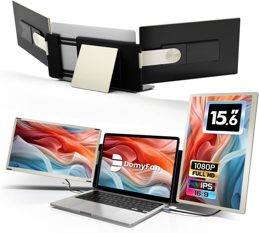 domyfan 15.6" Laptop Screen Extender, 120% sRGB FHD 1080P IPS Triple Portable Laptop Monitor Extender with Type-C USB HDMI Plug-Play for Mac, Windows, Chrome, Android, Fits All Laptops - 1