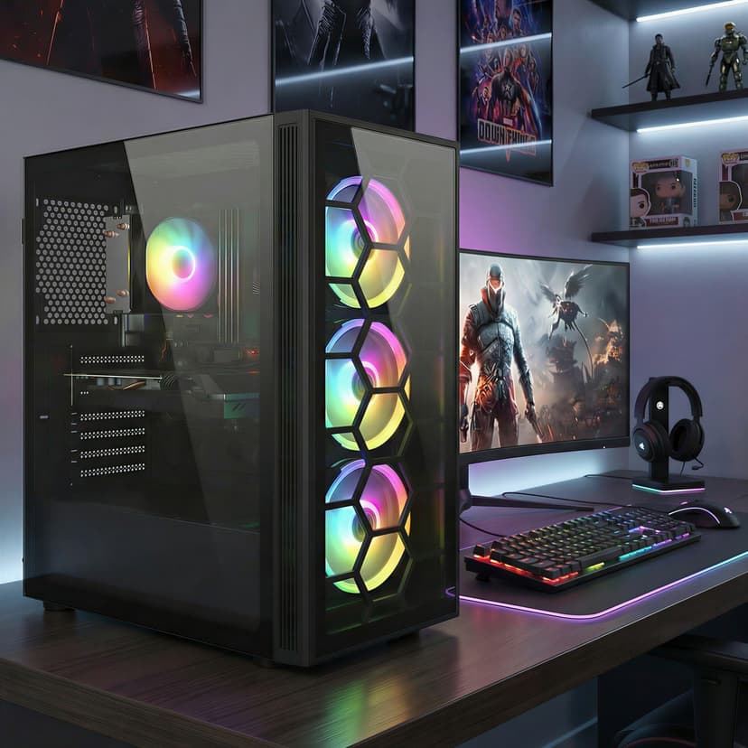 STGsivir Fixed PC Gamer, Gaming Computer, GeForce RTX 2060 Super 8GB GDDR6, Ryzen 5 5500, 32G DDR4, 1T SSD, WiFi 6, BT5.0, RGB Fan x3, PS 600W, Windows 11 Pro - 4