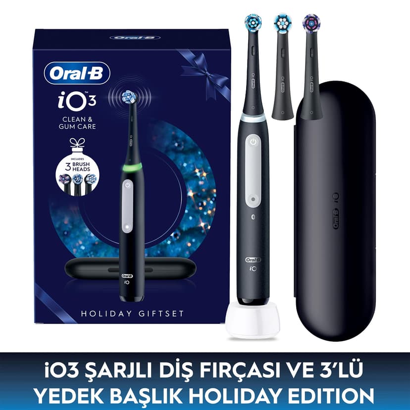 Oral-B iO Series 3 Electric Toothbrush, Includes 3 Brush Heads Travel Case, 3 Cleaning Modes for Dental Care, Electric Toothbrush, Designed by Brown, Black - 2