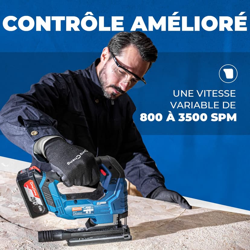 Dong Cheng Scie Sauteuse Sans Fil 18V Sans Balais, Scie Sabre Pendulaire course de 26 mm, 6 Vitesses, Coupe Biseau 0-45°, Double LED & Souffleur - Avec Batterie 4Ah, 6 Lames, Chargeur et Caisse Pro - 7