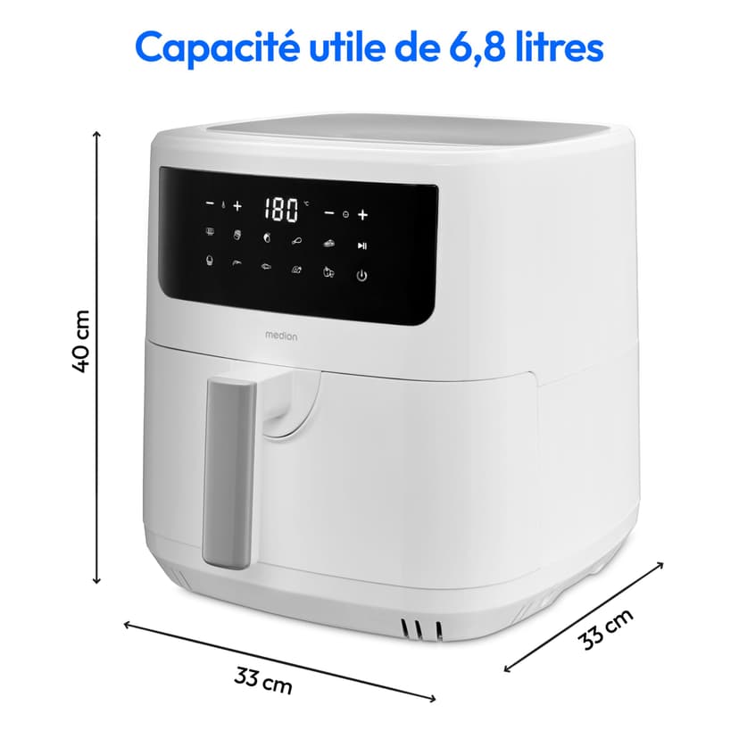 MEDION Air Fryer P10 XL Duo (Double résistance, distribue la chaleur uniformément, capacité 6,8 L XXL, 2150 W, 9 programmes automatiques, ecran tactile digital, MD11750) blanc - 9