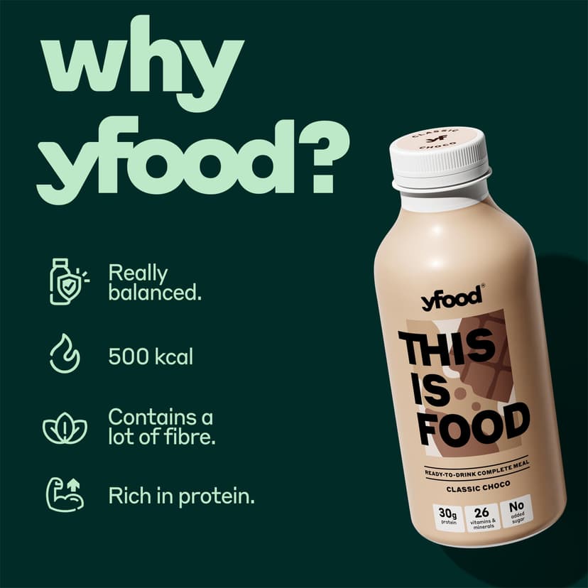 yfood Classic Choco, tasty meal replacement, THIS IS FOOD drink, 30 g of protein, 26 vitamins and mineral (12 x 500ml) - 3