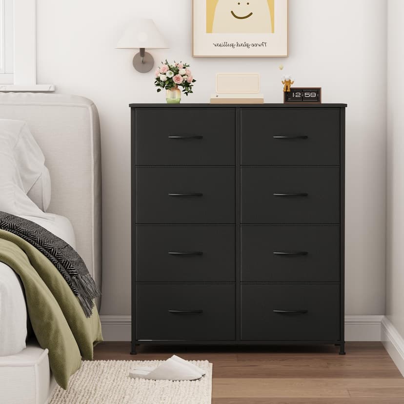 Somdot Tall Chest of Drawers for Bedroom with 8 Drawers, Wide Storage Organiser Fabric Dresser for Closet Nursery Bedside Living Room Laundry Entryway Hallway, Black - 2