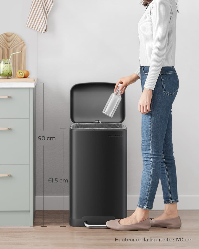 SONGMICS Poubelle 30L, avec Pédale en Acier, Seau Intérieur et Couvercle, Poignée, Fermeture en Douceur, Hermétique, pour Cuisine, Salon, Noir LTB01BK - 7
