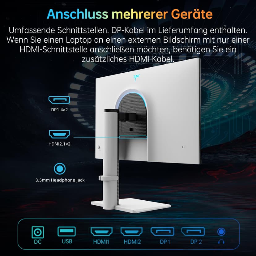 KTC 27 Inch 320hz PC Gamer Screen, 300Hz 240hz, Fast IPS Gaming Monitor, QHD 2K 2560 x 1440p, 1ms, White Screen, Freesync & G-Sync, 144% sRGB, HDR400, Low Blue Light, VESA 100x100, DP1.4/HDMI 2.1 - 7