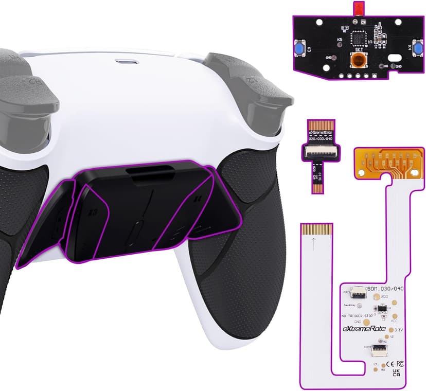 eXtremeRate RISE4 V3 Remap Kit for PS5 Controller BDM-030 040 050, Upgrade Board & Redesigned Rubberized Grip Bottom Shell & 4 Back Buttons Set - Black - 1