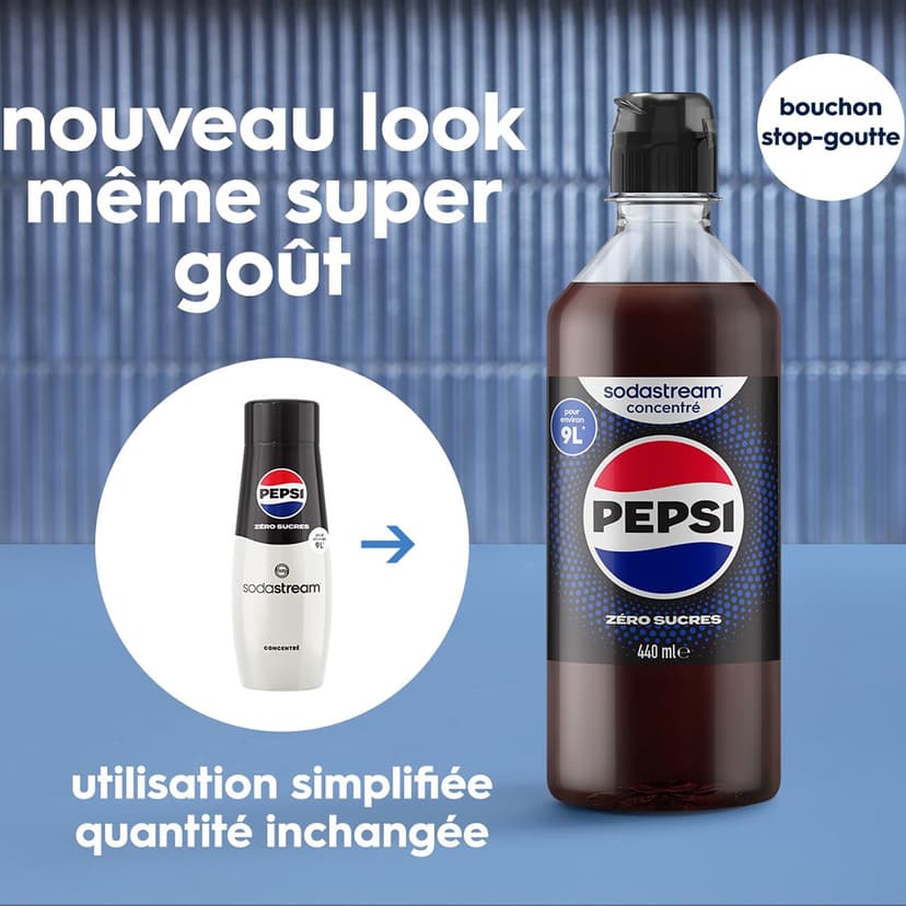 Sodastream - Set of 6 x Pepsi Max concentrates, sugar-free, 100% original flavour, with measuring cap, 6 x 440 ml. - 3