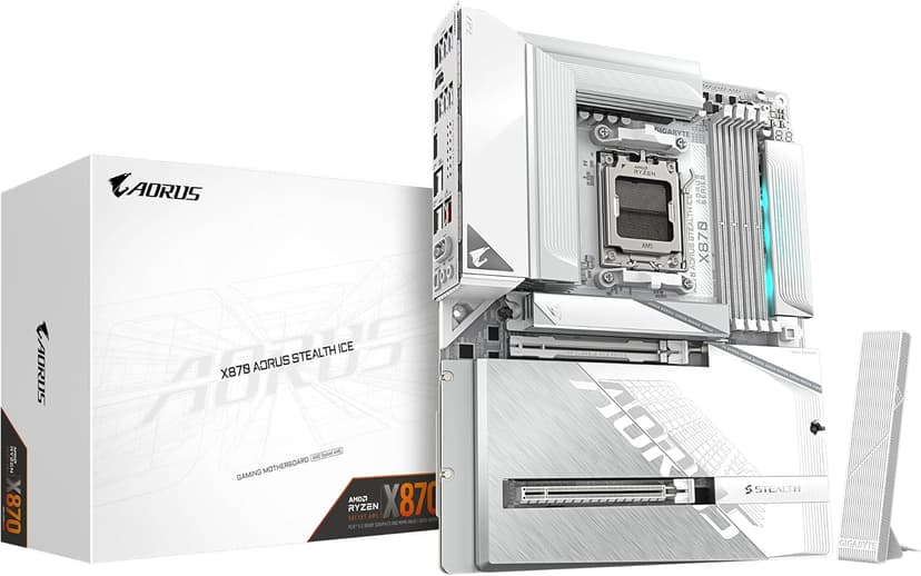 GIGABYTE X870 AORUS STEALTH ICE Motherboard - Supports AMD Ryzen 9000 CPUs, 16+2+2 Phases Digital VRM, up to 8200Hz DDR5 (OC), 2xPCIe 5.0 + 2xPCIe 4.0, Wi-Fi 7, 5 GbE LAN, USB 4 - 1