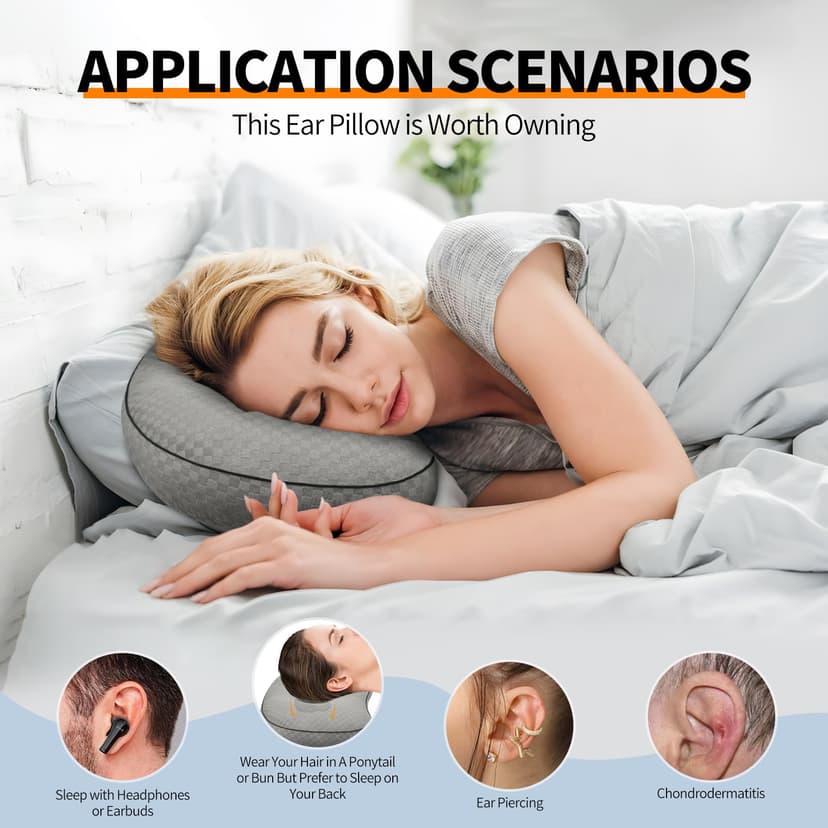 Babyezz Ear Piercing Pillow for Side Sleepers with Ear Hole for CNH and Ear Pain Ear Inflammation Pressure Points Cotton and Polyester Filling Washable and Adjustable (Gray) - 3