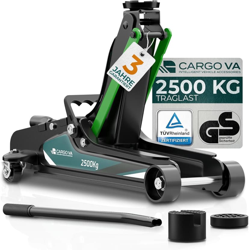 Hydraulische autokrik 2,5T - TÜV gecertificeerd - 85-380mm hefhoogte - incl. 2 rubberen pads - manoeuvreerkrik perfect voor de thuiswerkplaats - 1