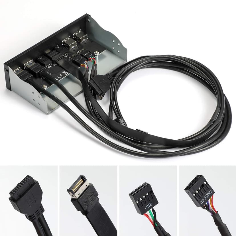 MZHOU USB 3.2 GEN2 Front Panel Expansion Card, 10 Gbit/s Type-C, 4 USB Ports (5Gbps 480Mbps), HD Audio,for 5.25-Inch Optical Drive Panel Bay - 6