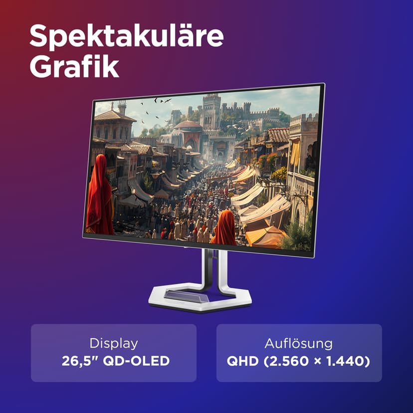 Lenovo Legion Pro 27Q-10-26.5" Gaming Monitor with Eyesafe (QHD, QD-OLED, 280Hz, 0.03ms GtG, 2xHDMI+DP+ USB Type-C, AMD FreeSync Premium Pro) - Tilt Adjustment - Black-White - 5