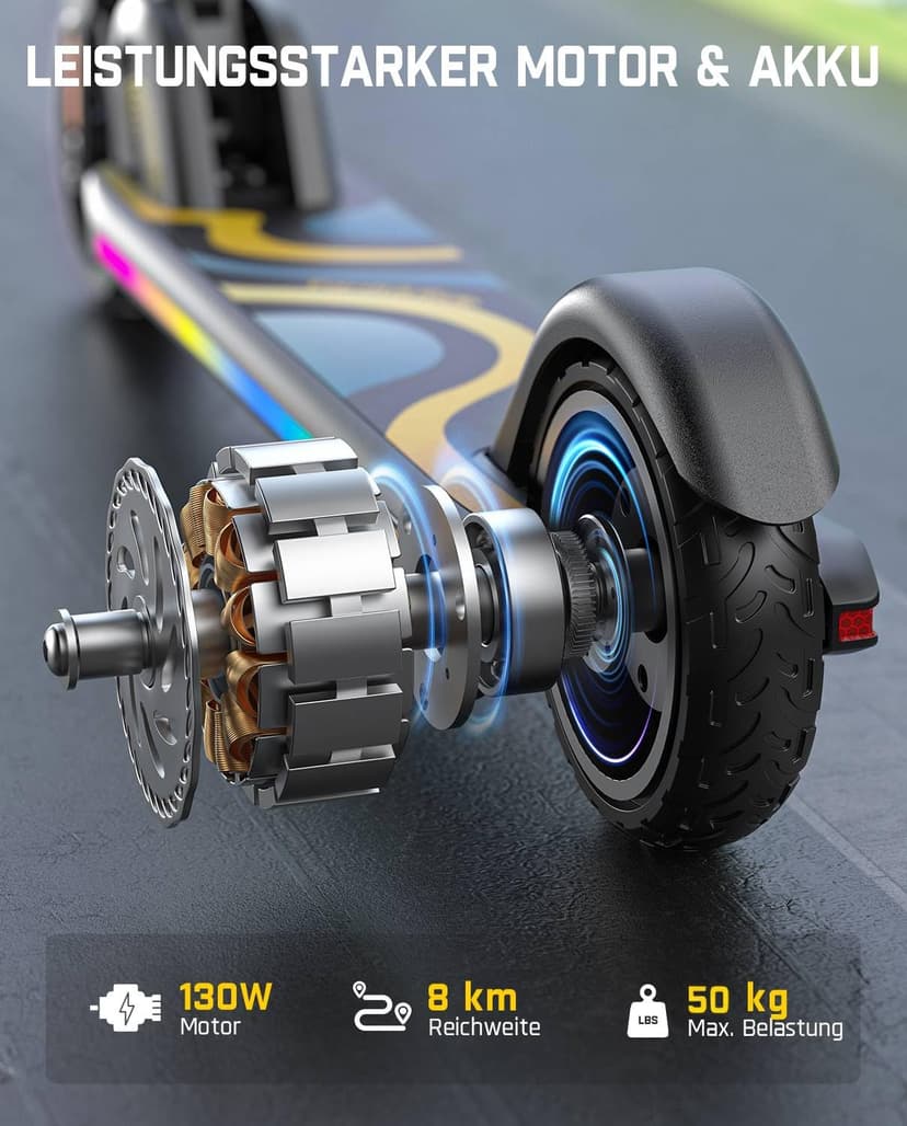 FanttikRide C9 Pro Kids Electric Scooter 6-12 Years, Rainbow Lights, Speeds 8/13/16 km/h, LED Display, Foldable, Height Adjustable, Range 8 km, Only 6.4 kg, Black - 7