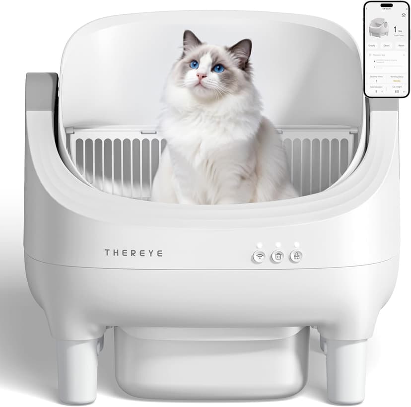 Thereye Self Cleaning Cat Litter Tray, Automatic Cat Litter Box with APP Control, Safety Sensor, Odor-Free Litter Boxes with 10L Large Waste Bin, Trash Bag and Mat for Multi-cats (3-30lb) - 1