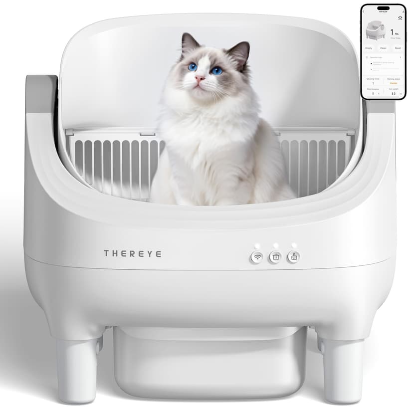 Thereye Self Cleaning Cat Litter Tray, Automatic Cat Litter Box with APP Control, Safety Sensor, Odor-Free Litter Boxes with 10L Large Waste Bin, Trash Bag and Mat for Multi-cats (3-30lb) - 1