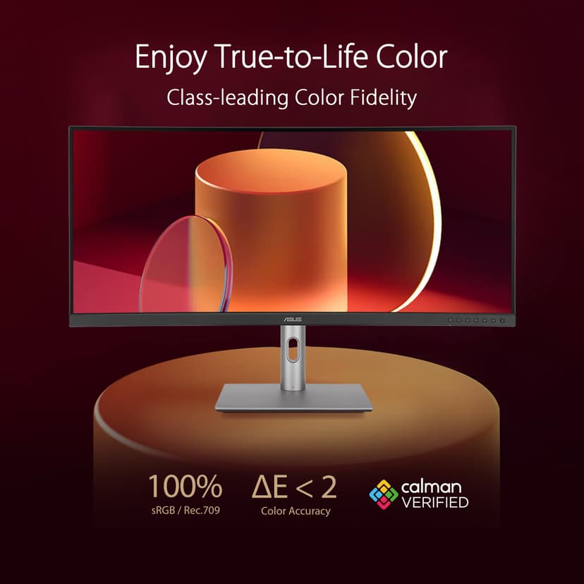 ASUS ProArt Display PA34VCNV Curved Professional Monitor, 34.1", IPS, 21:9 3440x1440, 3800R, 100% sRGB/Rec709, E<2, Calman Verified, USB C Docking PD96W, RJ45, Ergonomic Stand, Green Sustainability - 3