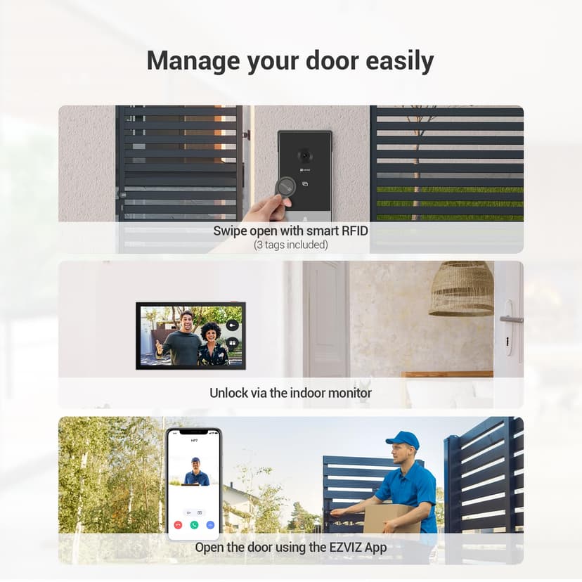 EZVIZ 2K Video Intercom Doorbell Camera Wired, Remote Door/Gate Unlock, 2.4G/5GHz Dual-Band Wi-Fi, 512 GB SD Card, No Monthly Fee, Human Detection, 7-Inch Colour Touch Screen, RFID Unlock (CP7) - 8