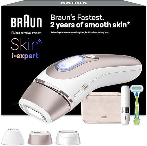 Braun Epilateur Lumiere Pulsee Intelligent Skin i·expert PL7253, Epilation A Domicile, Alternative Au Laser, Avec Appli, Mini-Rasoir Visage, 3 Têtes Intelligentes Pour Epiler Jambes, Maillot, Plus