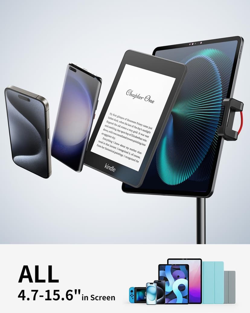 SAIJI Support de Tablette Réglable, Support de Téléphone avec Grande Base Stable, Angle et Hauteur Réglable Compatible avec 4,7-12,9" Iphone iPad Pro Air Mini (Argent) - 3