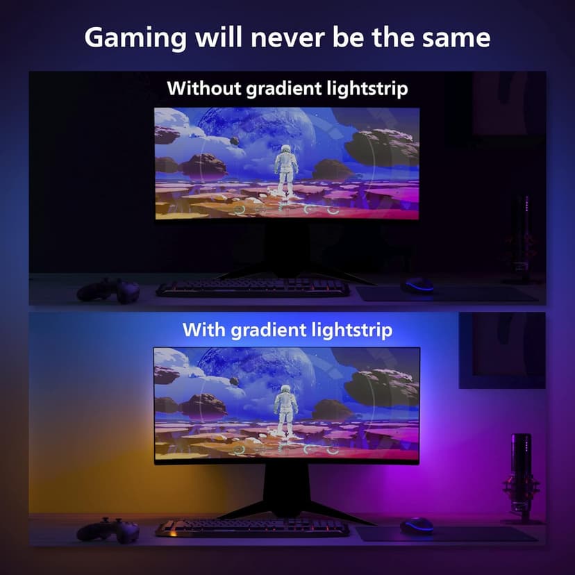 Philips Hue White and Color, Kit démarrage Lightstrip Hue Play gradient PC, écran 32-34 pouces + Pont, synchronisation de la lumière avec le jeu, compatible Alexa, Google et Apple - 7