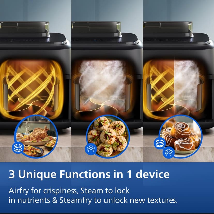 Philips Airfryer Series 5000 - Air Fryer with Double Basket and Steam Cooking, 9L, RapidAir, 19 Cooking Modes, Up to 90% Less Fat, AirSteam, Steam Cleaning, HomeID (NA550/00) - 3