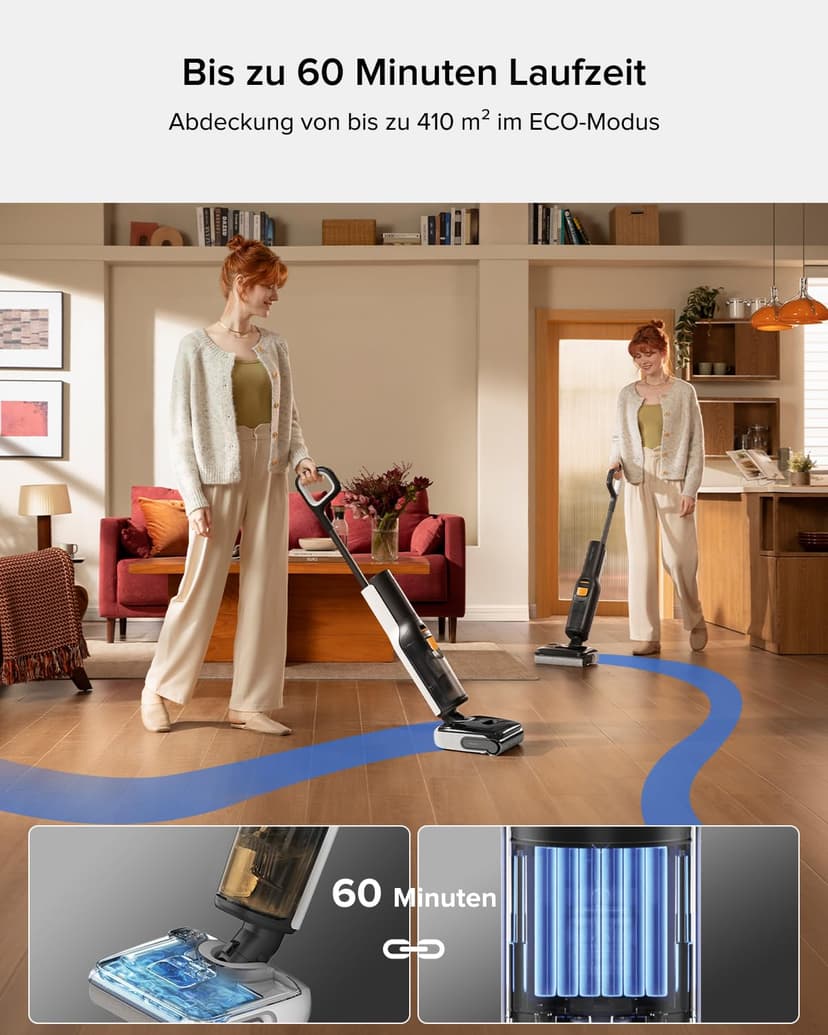 roborock F25 Wet Dry Vacuum Cleaner, Cordless Vacuum Mop All in One with 20000Pa, 194°F Hot Air Flash Drying & Hot Water Self Cleaning, Zero-Tangle Wet Mop Cleaner for Hard Floor, 180° Lie Flat - 9