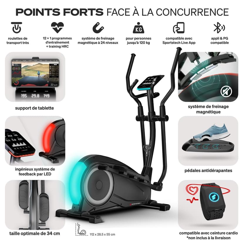 Sportstech CX700 avec Technologie LED innovatrice | Appareil Professionnel, vélo elliptique pour la Maison | 12 programmes | avec système de freinage magnétique de 24 kg | Marque de qualité Allemande - 7