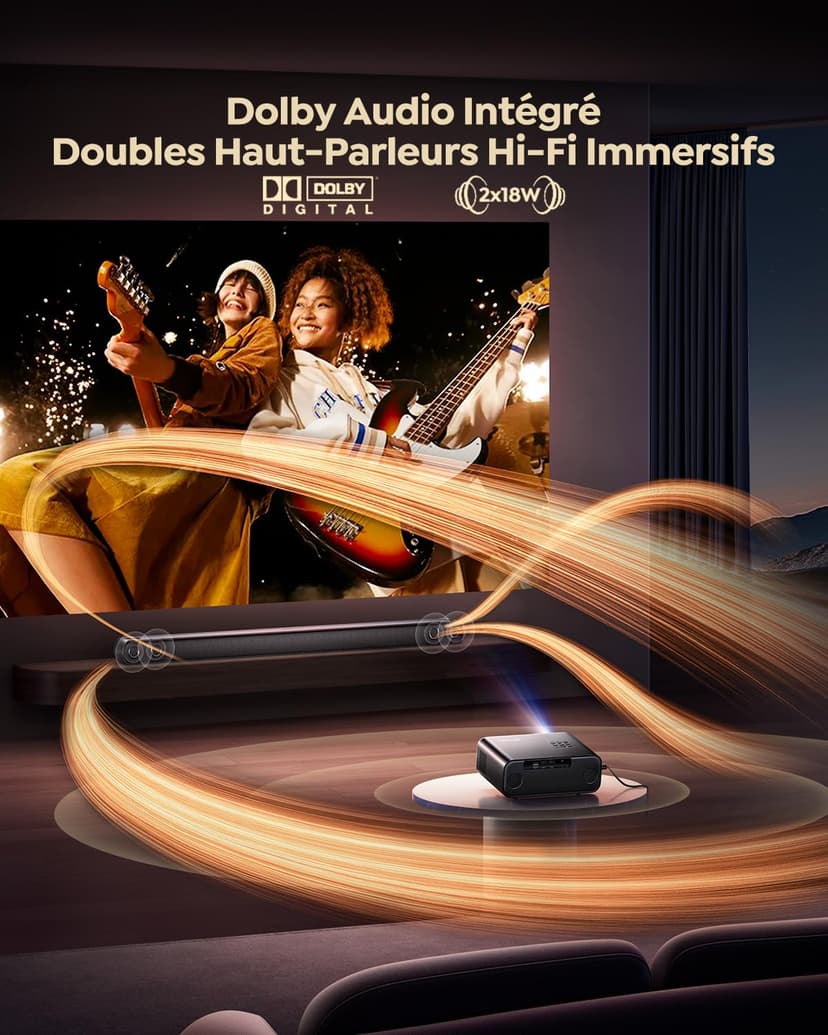 Vidéoprojecteur 4K【Netflix Inclus/Dolby】 1400 ANSI Projecteur Vidéo 4K Auto Focus/Keystone WiFi Bluetooth FHD 1080P, HDR10, Smart Rétroprojecteur Portable WiFi6 Extérieur Zoom50% Cadeau/Home Cinéma - 3