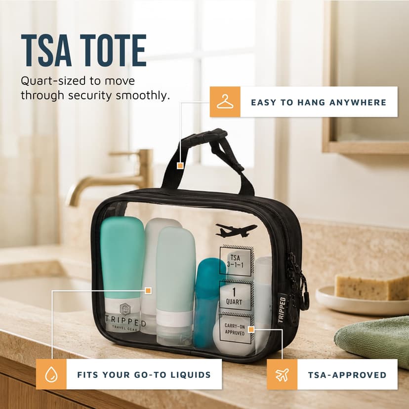 Toiletry Bag Kit Set: Hanging Travel Toiletry Bag + 311 TSA Cosmetic Liquid Bag + Ultralight Accessory Organizer Pouch, Black Ripstop, 3 Piece Toiletry Set - 4