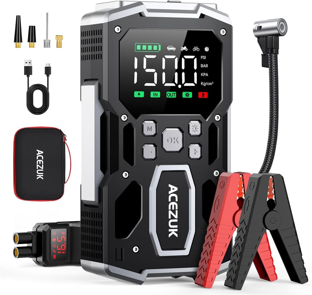 ACEZUK Car Jump Starter, 2000A 12V 8-in-1 Battery Jump Starter, Up to 7.0L Gas & 3.0L Diesel Engines Quick Charge 3.0 Power Bank Jumper Cable