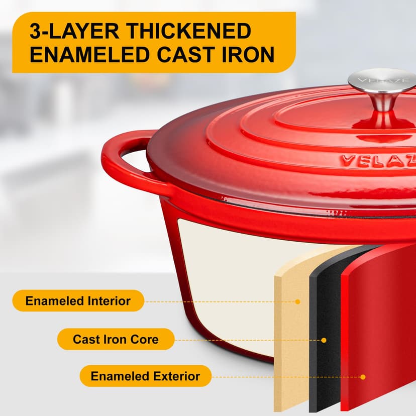 Velaze Enameled Cast Iron Casserole Dish with Lid, 250 ML Non-stick Round Enamel Cast Iron Dutch Oven, Mini Enamel Dutch Ovens Pot for All Heat Source - Classic Red - 4