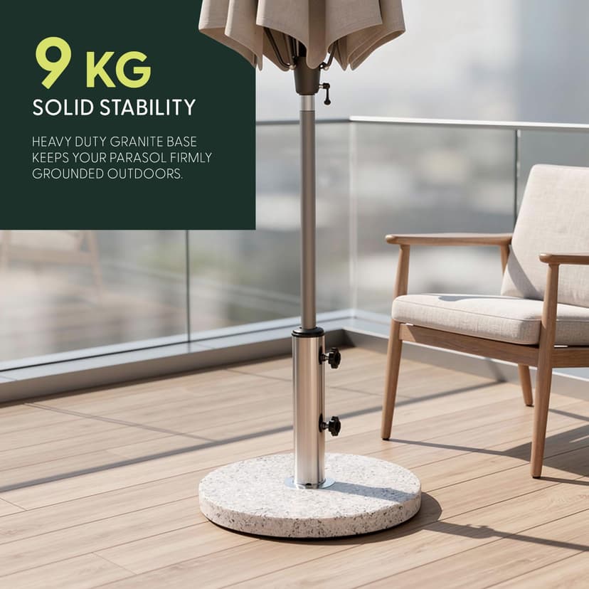 KEPLIN Parasol Base Stand 9kg – Heavy Duty Granite Patio Umbrella Holder for Garden, Outdoor Furniture, Canopy, Gazebo, Awning – Weather Resistant – Fits 45mm Pole (9kg, Granite) - 7