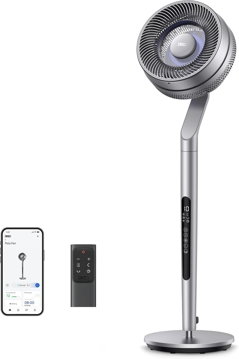 Dreo Pedestal Fan with Smart Control, 40-44" Adjustable Height, DC Quiet Fans for Bedroom, 120°+85° Omni-Directional Oscillating Fan, 100ft Airflow, 10 Speeds, 6 Modes, 12H Timer, 23db, Wi-Fi/Voice - 1