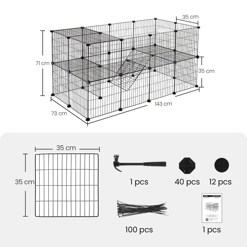 SONGMICS Clôture pour Animaux Domestiques, 2 Niveaux, Enclos Modulable, pour Petits Animaux, Hamsters, Lapins, Cochon d’Inde, Panneaux Grillagés, Usage Intérieur, 143 x 73 x 71 cm, Noir LPI02H - 7