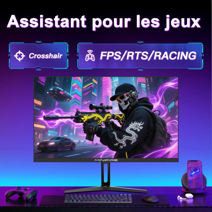 Minifire Écran PC Gamer 27" 260Hz IPS –2560x1440, 1ms, FreeSync, 130% sRGB, HDR10, Faible lumière Bleue, VESA 100x100, 2xDP1.4, 2xHDMI2.0 – MFG27F4Q Pro - 6