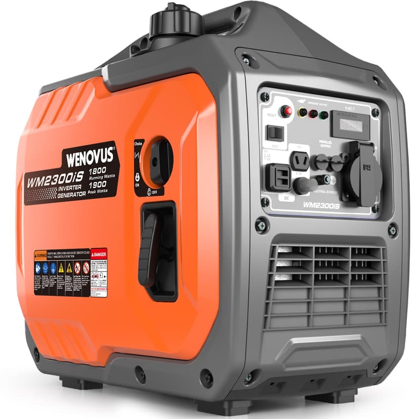 WENOVUS Electrogene Silent Inverter 1900W Gasoline Generator Group Portable Electric 4 Stroke 2 USB LED Display 3-in-1 and 2 Outlets 230V, Light Electrogene Set For Caravans, Gar - 1