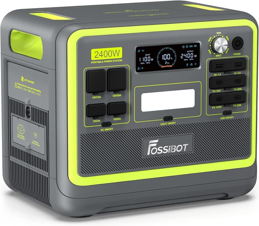 FOSSiBOT F2400 Portable Power Station with 2048Wh LiFePO4, 3 x 240V AC Outputs 2400W (4800W Peak), 1.5H full charge, UPS, 100W USB-C Output, Solar Generator for RV/Camping/Home - 1