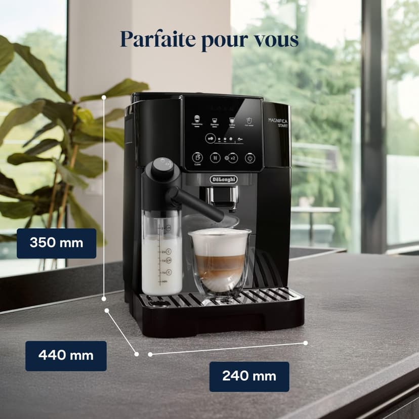 De'Longhi Magnifica Start ECAM222.60.BG Automatic Coffee Machine with LatteCrema Milk System for Automatic Cappuccino, 4 Direct Selection Buttons, Soft Touch Control Panel, Function - 8