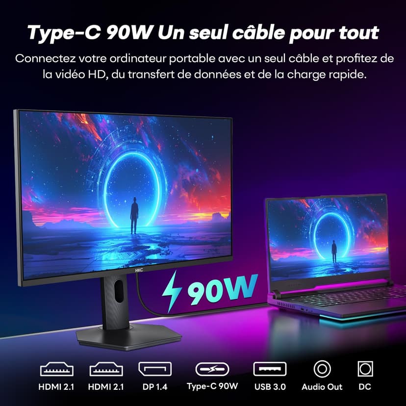HKC G27M7Pro 27" Mini LED IPS Gaming Screen, UHD 160Hz/FHD 320Hz, 1ms DIC,HDR1400,98% DCI-P3,Adaptive Sync,USB-C 90W,2×HDMI 2.1,DP 1.4,Height Adjustable Bracket,VESA 100×100 - 6