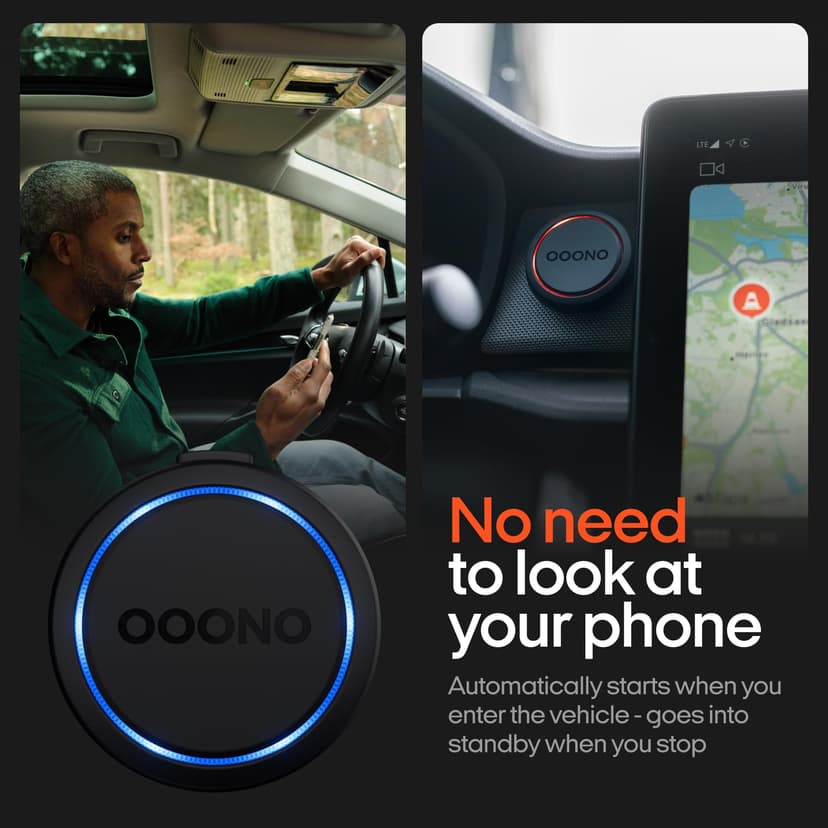 OOONO Co-Driver NO2 - next gen. traffic safety alarm - warns of speed cameras and road hazards - rechargeable - LED indicator - CarPlay & Android Auto compatible - 3