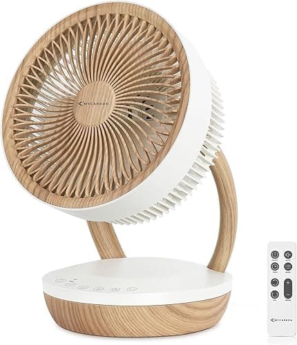 MYCARBON DC Ventilateur Ultra Silencieux 20dB Mode ECO avec Télécommande Ventilateur de Table Puissant Silencieux Chambre 1800m³/ h Ventilateur de Circulation 3D Oscillation 8 Vitesses 8h Minuterie