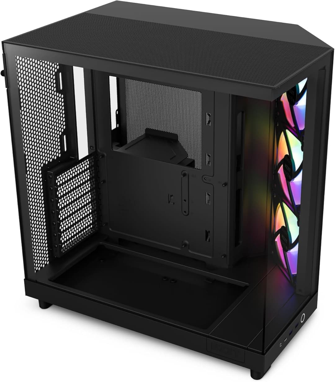 NZXT H6 Flow RGB, CC-H61FB-R1, Case Mid-Tower Compatto a Doppia Camera con Flusso d'Aria, Include 3 Ventole RGB da 120 mm, Pannelli in Vetro Panoramico, Flusso d'Aria ad Alte Prestazioni, Nero