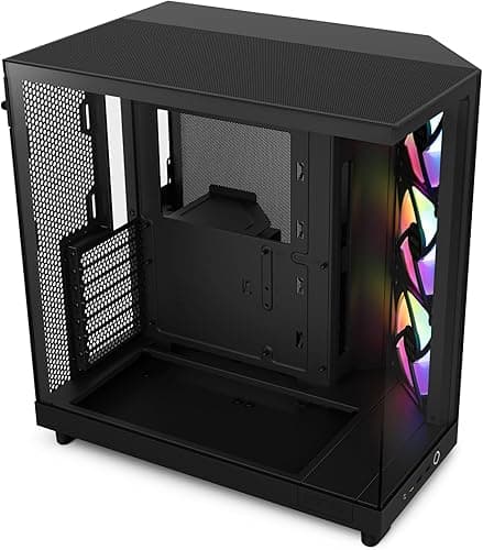 NZXT H6 Flow RGB, CC-H61FB-R1, Case Mid-Tower Compatto a Doppia Camera con Flusso d'Aria, Include 3 Ventole RGB da 120 mm, Pannelli in Vetro Panoramico, Flusso d'Aria ad Alte Prestazioni, Nero