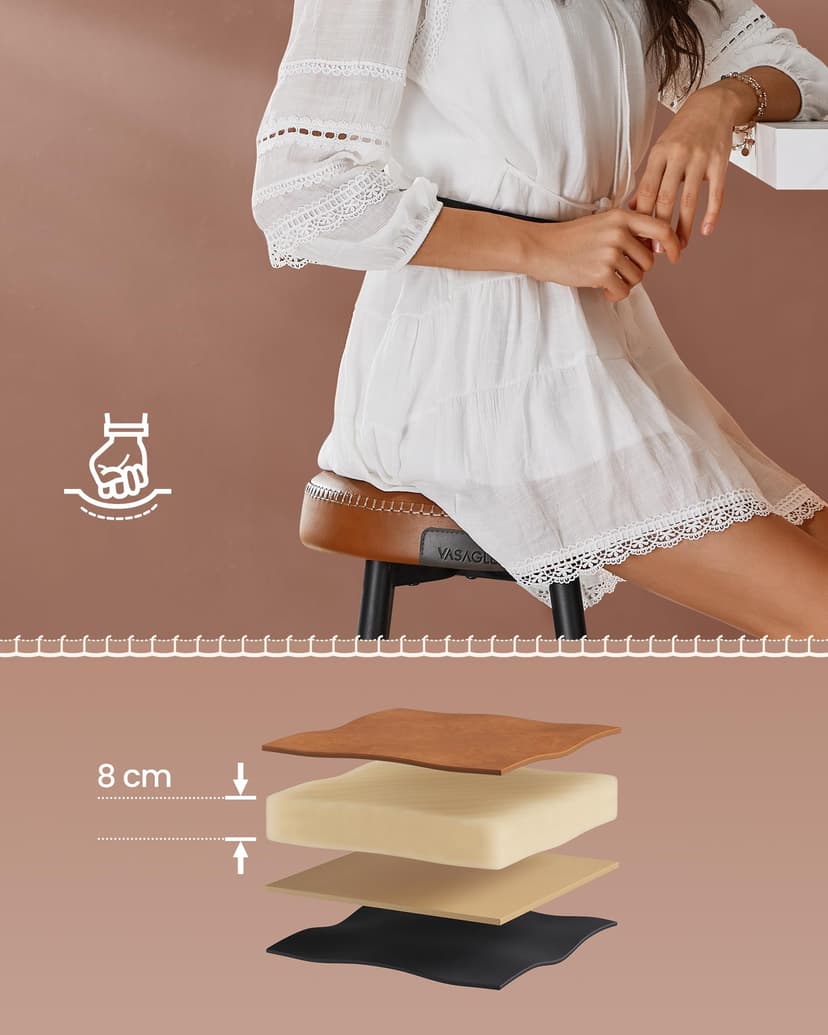 VASAGLE EKHO Collection Set of 2 Bar Chair, Kitchen Chair, PU with Stitching, Mid-Century Modern Style, Seat Height 63 cm, Kitchen, Bar, Easy Assembly, Caramel Brown LBC080K01 - 7