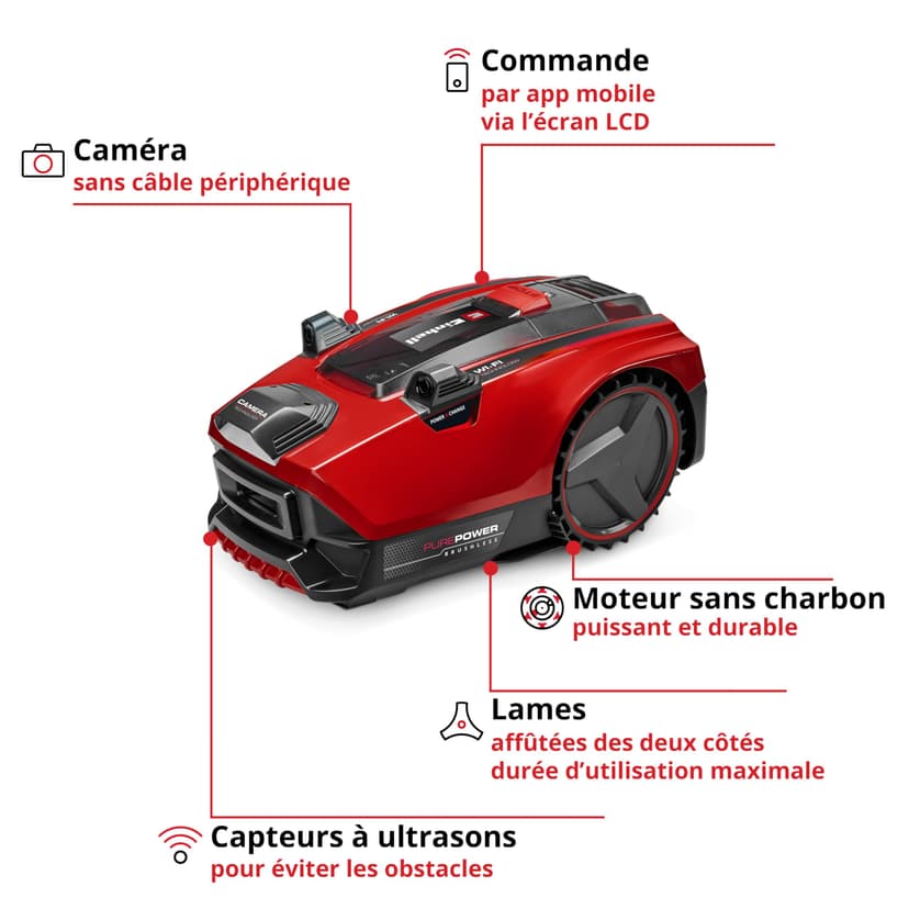 Einhell FREELEXO CAM PLUS 600 Power X-Change Robot-Lawnmower (18 V, Camera Replacement for Peripheral Cable, for 600 m², Carbonless Motor, Wi-Fi, Slopes up to 25%, with 4.0Ah Plus Battery) - 3