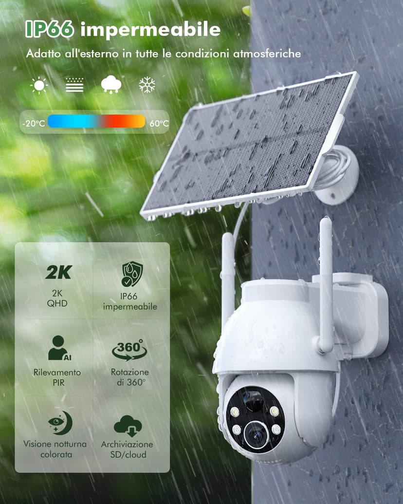 YESYAMO 2K Wireless Solar WiFi Surveillance Camera, 2.4GHz Solar Outdoor Camera with Solar Panel, 360° PTZ, Night Vision, Two-Way Audio, PIR Siren (White) - 3